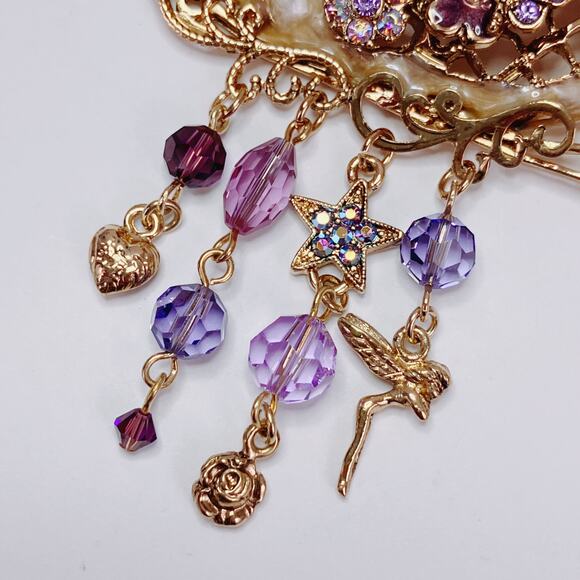 Vintage Signed Kirk's Folly Fairy Swan Sleigh Brooch Gold Tone Rhinestone Whimsy - Picture 6 of 10